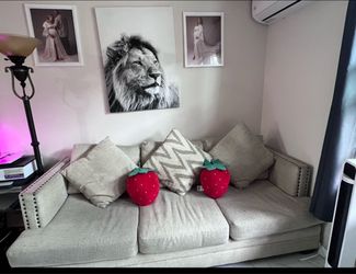 Light Gray Fabric Sofa with Nailhead Trimsoge