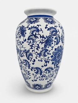 Blue and White Ceramic Floral Vase
