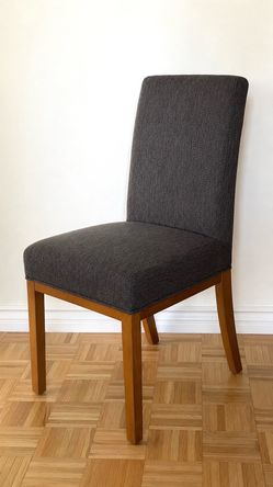 Set of 6 Upholstered Dining Chairs – Charcoal Fabric & Wood Legs