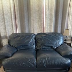 Navy Leather Loveseat