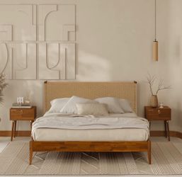 Queen Mid Century Bohemian Headboard + Bed frame