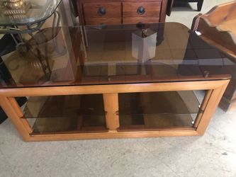 Tinted Glass and wood tv stand