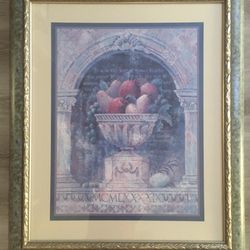 Architectural print with fruit bowl. Charles Dickens quote in background.