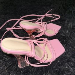 Pink Lace Up Heels 