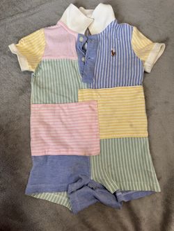 Ralph Lauren Baby Patchwork Polo Romper / One-Piece