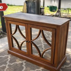 Wooden Accent Cabinet w/ Glass Doors - MUST GO
