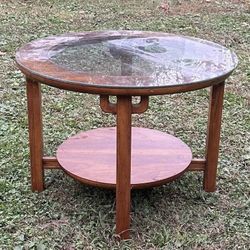 Vintage Wood And Glass Asian Style Mid Century Round Accent Coffee Table