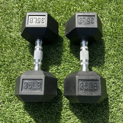 BRAND NEW 35 LB RUBBER HEX DUMBBELLS SET