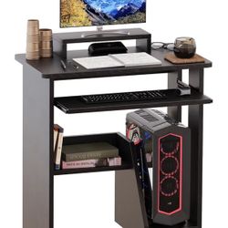 29.5 x 17.7-inch Compact Computer Desk with Monitor Stand Writing Desk with Storage Shelves Modern Home Office Workstation for Small Spaces Black