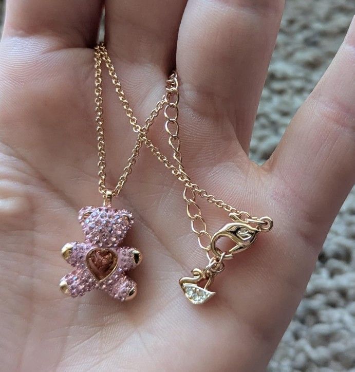 Swarovski Teddy Bear Pendant Necklace, Pink Crystal, Rose Gold Plating, One Size, Crystal, Crystal