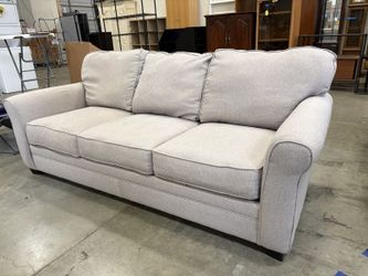 Light Grey Woven 3 Seat Sofa with Black Wooden Block Feet