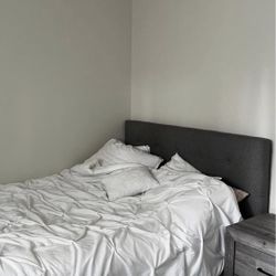 Queen bed frame,  mattress & night stand 