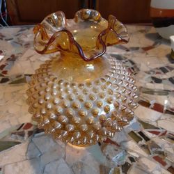 Vintage Amber Hobnail Ruffled Glass Shade