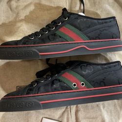 Auth GUCCI Men's Tennis 1977 Sneakers Shoes Black Red Size 43 US 9 Logo