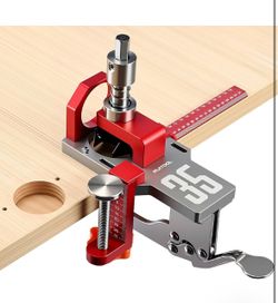35mm Concealed Hinge Jig System, Cabinet Door Mounting Jig & Door Installation Kit with Secure Clamp and Dust Port, Aluminum Hardware Hole Puncher wit