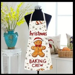 Festive Christmas Linen Apron with Gingerbread Design