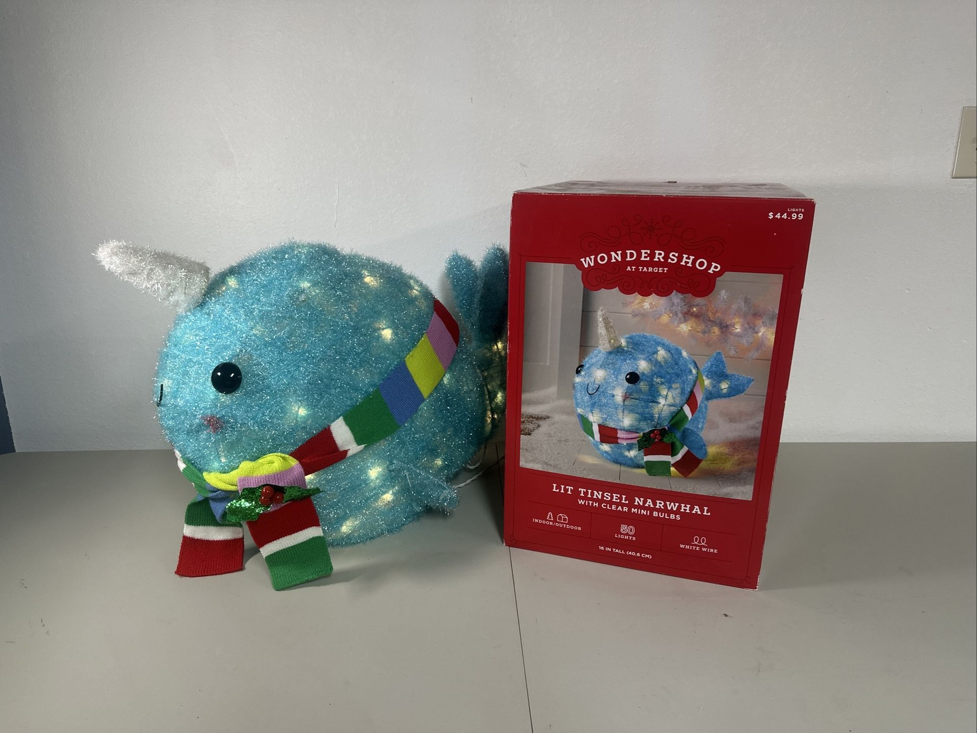 Wondershop at TARGET 16" Tall Lit Tinsel NARWHAL Whale Christmas Yard Decoration
