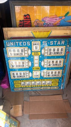United’s 5 star bowling alley arcade bowler backglass
