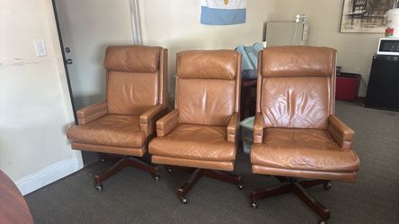 Set of 3 Brown Leather Executive Office Chairs