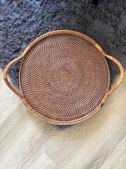 Round Rattan Woven Serving Tray with Handles