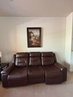 Brown Triple Reclining Sofa Couch – Moving Sale