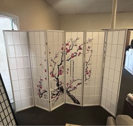6 Panels Room Divider Plum Blossom White