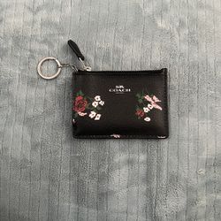 Coach Black and Floral Coin Pouch Cardholder