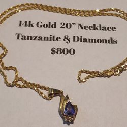 14k Gold Necklace  Tanzenite & Diamonds 