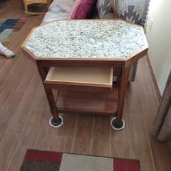 Custom Walnut End table W/granite Top