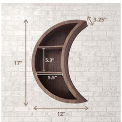 Wooden Moon Shelf For Crystals, Moon Wall Decor, Boho Floating Shelf