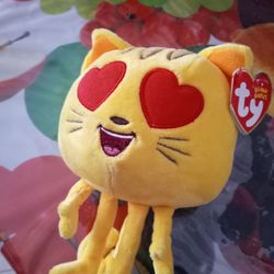Cat Yellow Hearts Beanie Baby