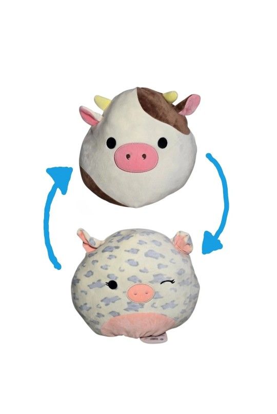Squishmallow Flip A Mallows 12” Ronnie The Cow & Rosie The Pig Plush New