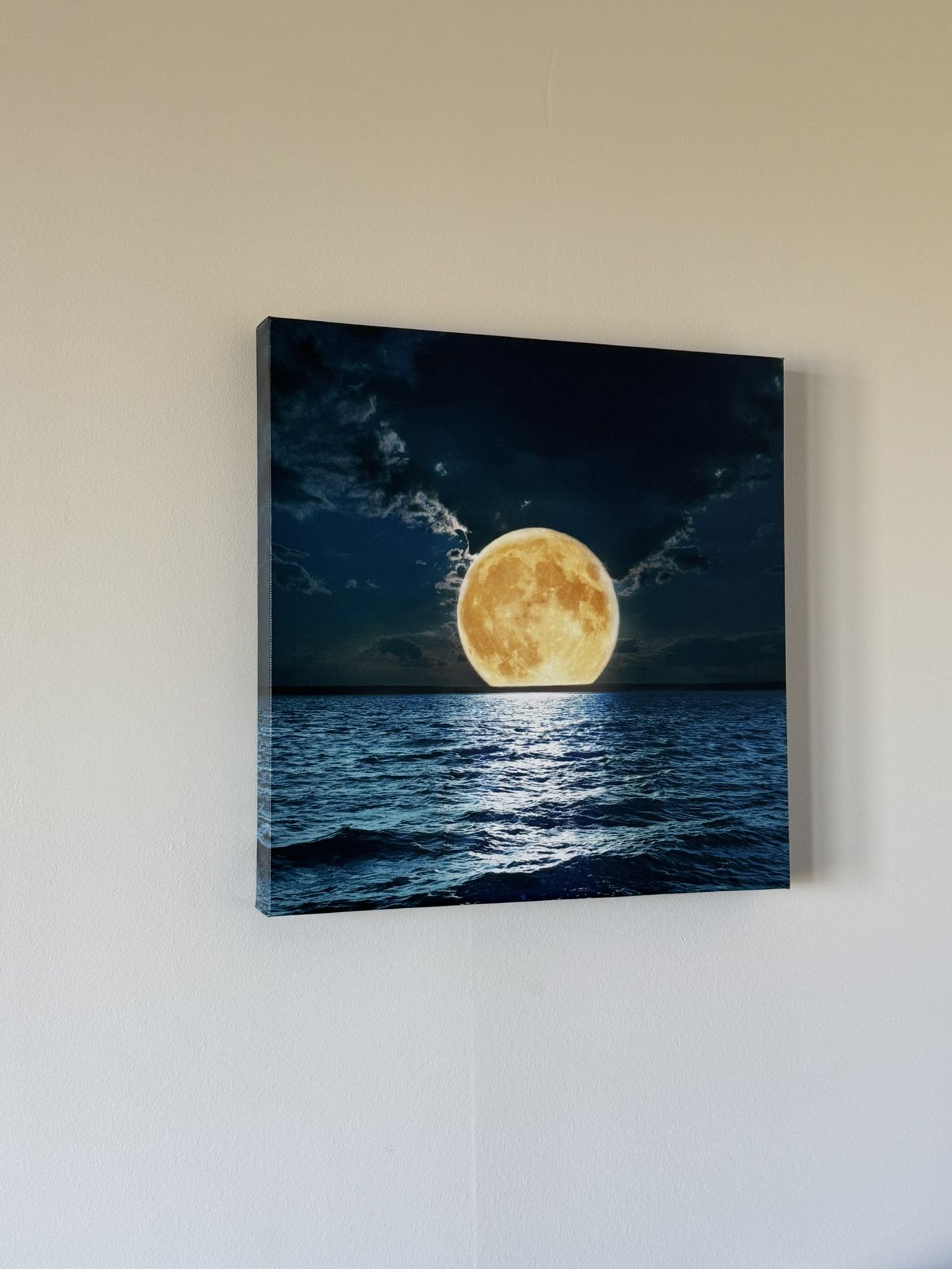 Small Canvas Beautiful Moon Scene / Ocean 12” X 12” Roughly