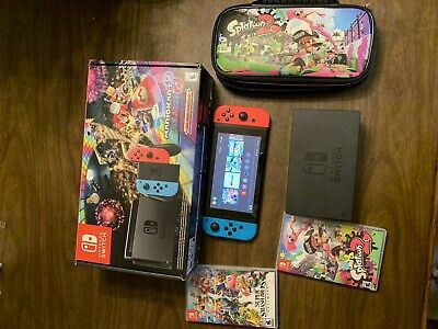 Nintendo Switch 32GB Neon Red/Neon Blue Console Complete W/ Original Box

