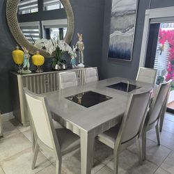 Modern Pewter Color Dinning Room  With Buffet
