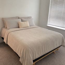 Queen bed frame, mattress, & box spring 