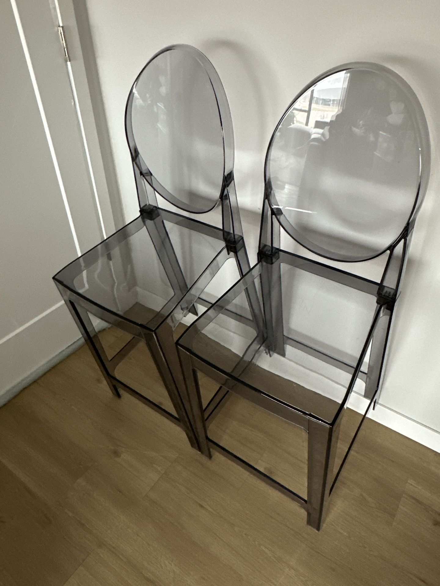 2xhome Set of Two (2) - Smoke - 25" Seat Height Barstool Modern Ghost Chair Ghost Stool Smoke Side Bar Stool Counter Stool Accent Stool Lounge No Arms