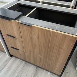 36” Custom Built Vanity Wood Grain &  Black Panels