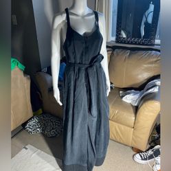 100% Cupro Flowy Wide Leg Belted Button Front Jumpsuit