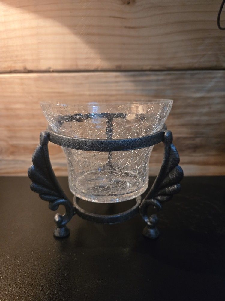 Large Decorative Votive In Wrought Iron Tripod Base