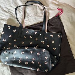 Kate Spade Floral Pup Reversible Black Floral Tote Bag