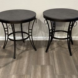 2 End Tables Black Metal And Gray Wood 