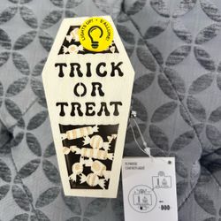 Light-Up Wooden Trick-or-Treat Coffin Décor