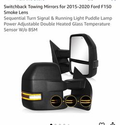 Switchback Towing Mirrors for 2015-2020 Ford F150 Smoke Lens Sequential Turn Signal & Running Light Puddle Lamp Power Adjustable Double Heated Glass T