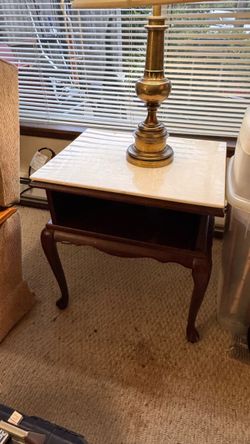 Wood Marble Top Side Table