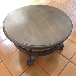 Round Hand Carved Wood Coffee Table Claw Foot