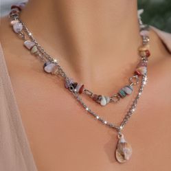 Natural Stone Shell Choker Necklace, Retro Boho Clavicle Chain for Women