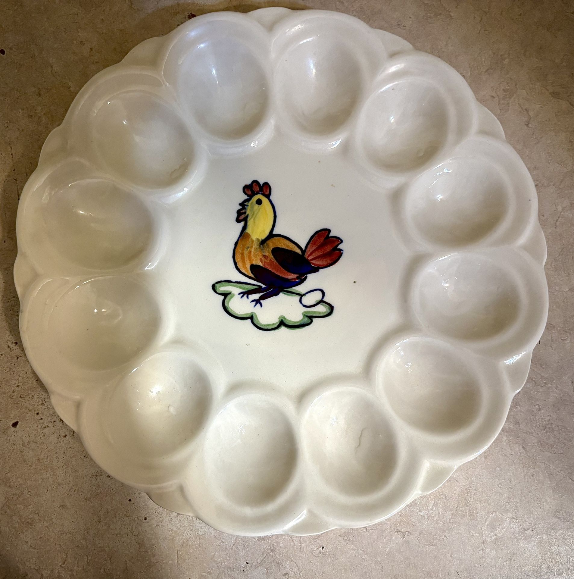 Peasant Village Deviled Egg Plate Vintage (~1960) Hand Painted Chicken Made In Italy