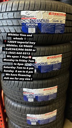 SET OF NEW TIRES, 245/45R20 ATLANDER XSPORT XL, INCLUDING MOUNTING AND BALANCING. ASK ME FOR ANY SIZE OR BRAND, LLANTAS NUEVAS