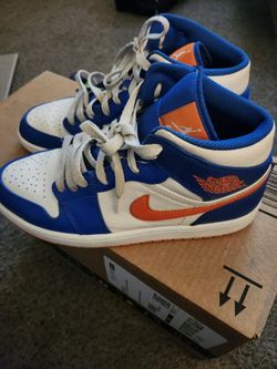 Nike Air Jordan 1 Mid, Orange/Blue/White, Size 9.5M, 